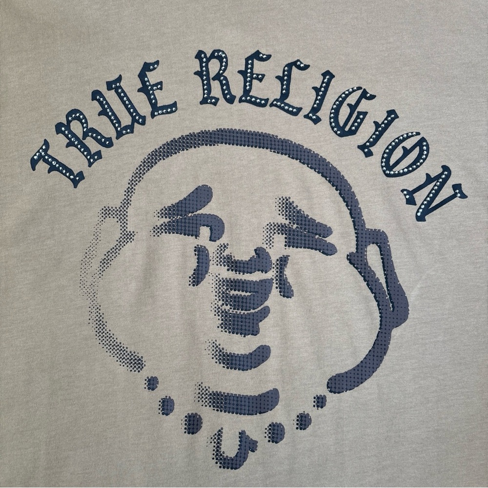 True Religion Studded Buddha Logo T Shirt Mens Large Travertine